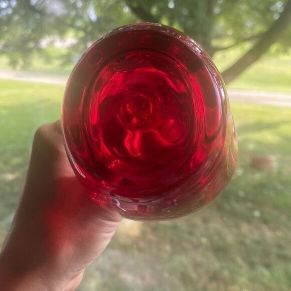 VINTAGE MCM RAINBOW GLASS RED PINCHED DECANTER NO STOPPER (BLENKO ERA) - Picture 8 of 12